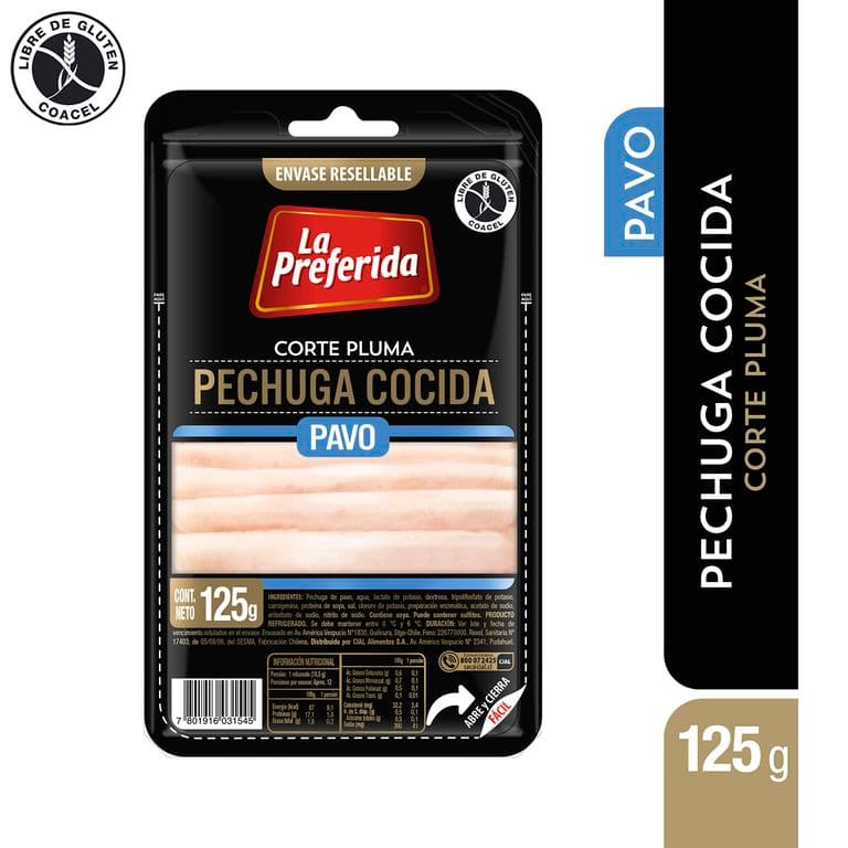 Pechuga Cocida Corte Pluma La Preferida 125 gr