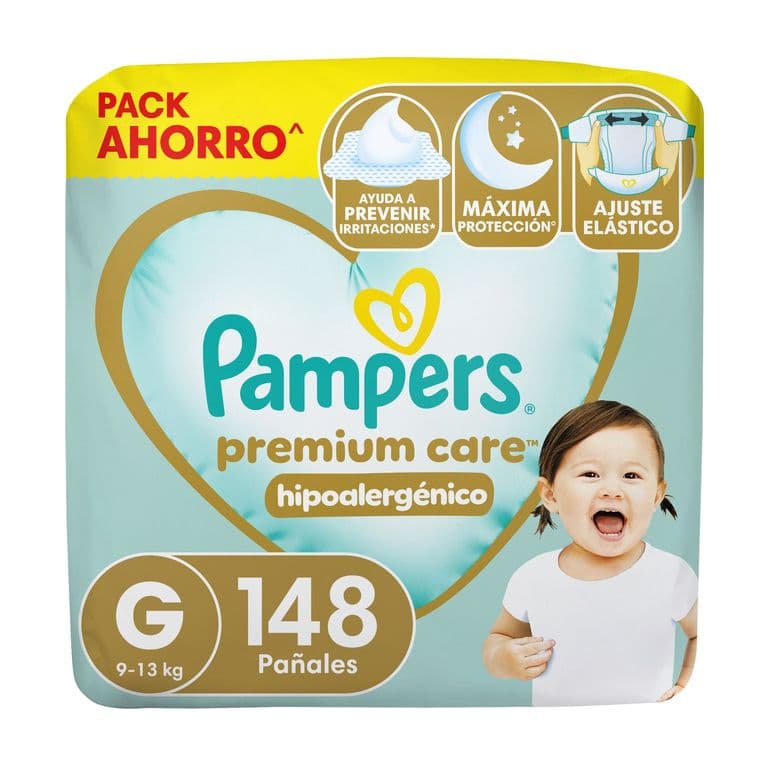 Panales Desechables Premium Care Hipoalergenico Talla G Pampers 148 Un