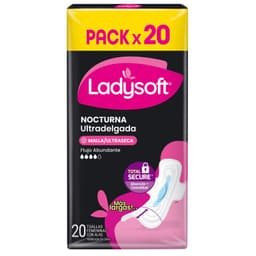 Toallas Higienicas Nocturna Ultradelgada Tela Ultraseca Ladysoft 20 un
