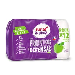 Pack Probioticos Surlat Sin Lactosa Sabor Manzana 12 x 80 ml