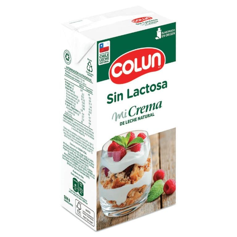 Crema de Leche Natural Sin Lactosa Colun 1 lt
