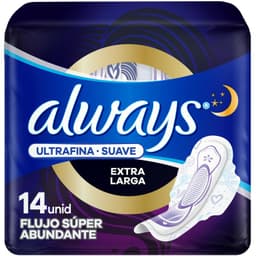 Toallas Higienicas Ultrafina Nocturna Suave XL Always 14 un 16 UN