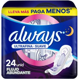 Toalla Higienica Nocturta Ultrafina Suave Always 24 un