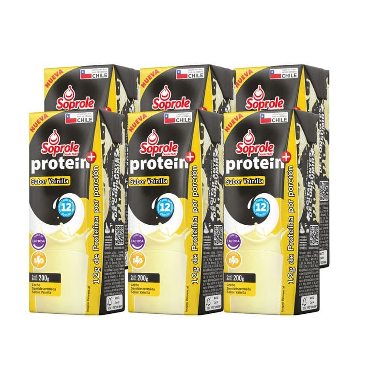 Pack Leche Semidescremada Protein Sabor Vainilla Soprole 6 x 200 ml