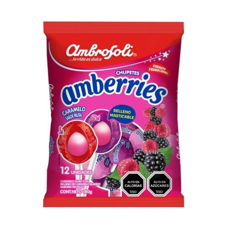 Chupetes Amberries Sabor Frutal Ambrosoli 180 g