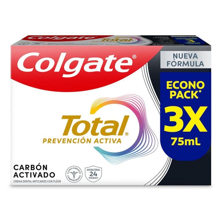 Pasta Dental Colgate Total Carbon Activado con Fluor 3x75 ml