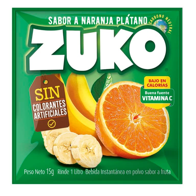 Jugo en Polvo Zuko Naranja Platano 15 g