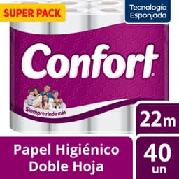Papel Higienico Doble Hoja 22 mts Confort 40 un