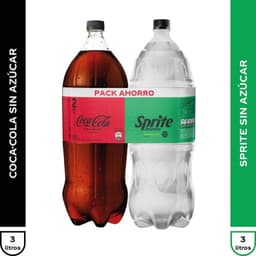 Pack Bebida Coca Cola Zero Azucar 3 L + Bebida Sprite Sin Azucar 3 L 2 X 3 LT