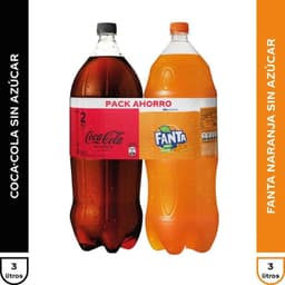 Pack Bebida Coca Cola Zero Azucar 3 L + Bebida Fanta Zero Azucar 3 L 2 X 3 LT