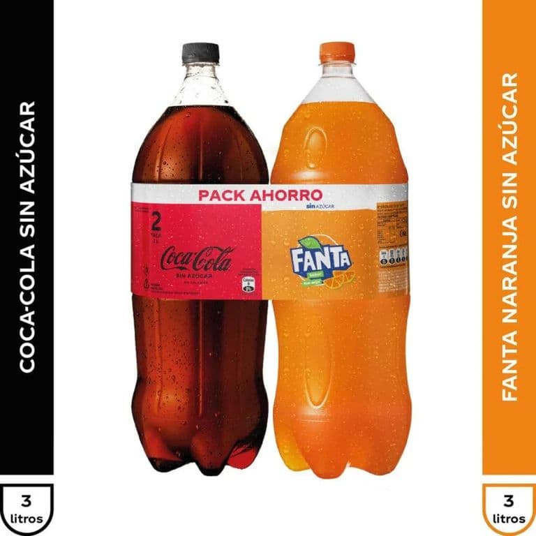 Pack Bebida Coca Cola Zero Azucar 3 L + Bebida Fanta Zero Azucar 3 L 2 X 3 LT
