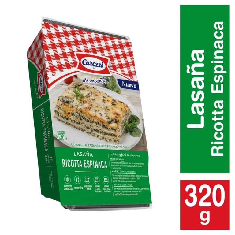 Lasagna Ricotta y Espinaca Congelada Carozzi 320 g