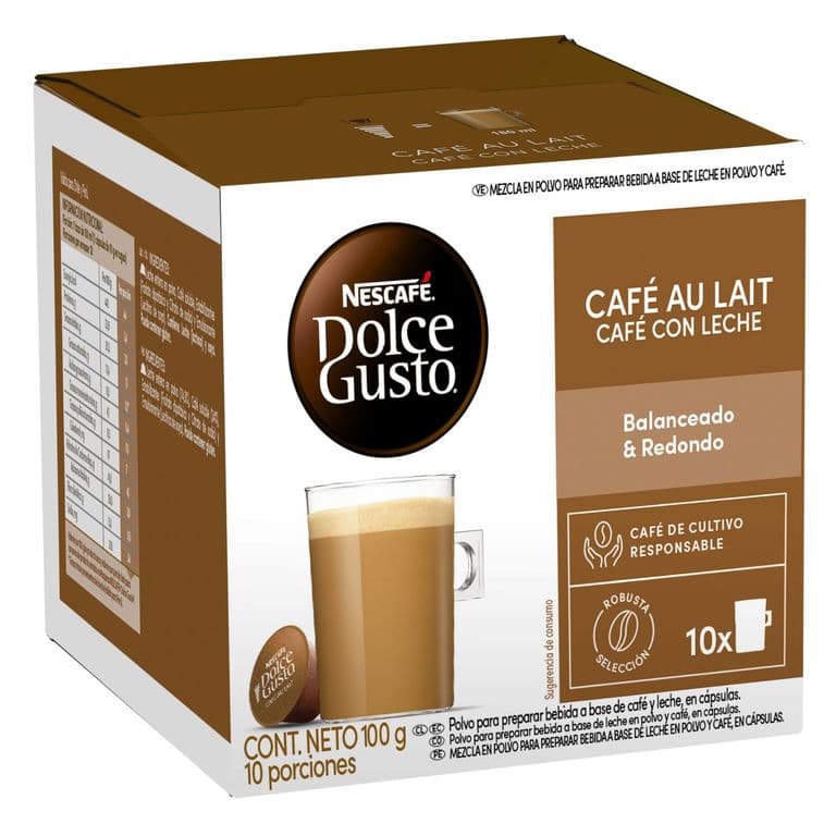 Capsulas de Cafe con Leche Dolce Gusto 10 Un