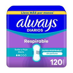 Protectores Diarios Respirable Sin Perfume Always 120 un