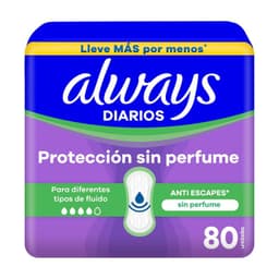 Protectores Diarios Sin Perfume Always 80 un