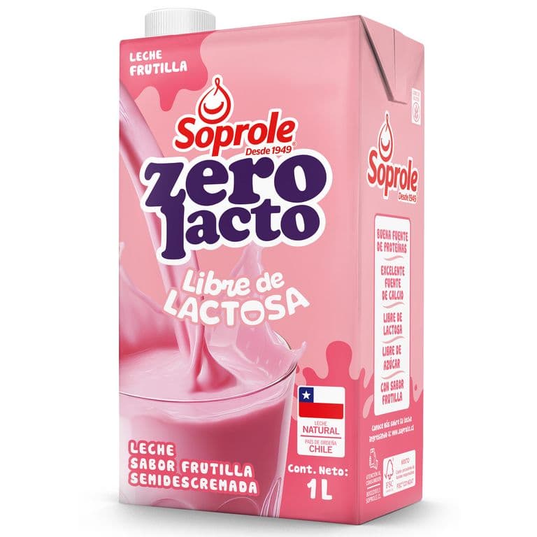 Leche Semidescremada Zerolacto Sabor Frutilla Soprole 1 lt