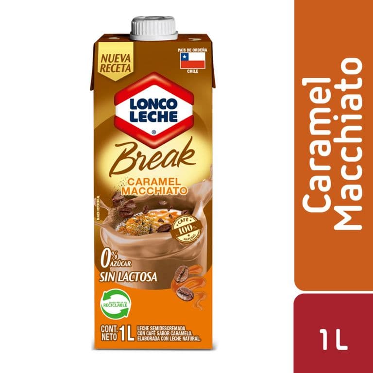 Leche Semidescremada con Cafe Break Sabor Caramelo Macchiato Loncoleche 1 lt