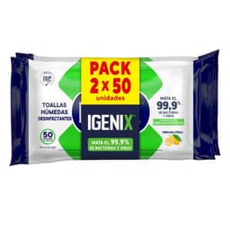 Pack Toallitas Humedas Desinfectantes Frescura Citrica Igenix 2 X 50 Un