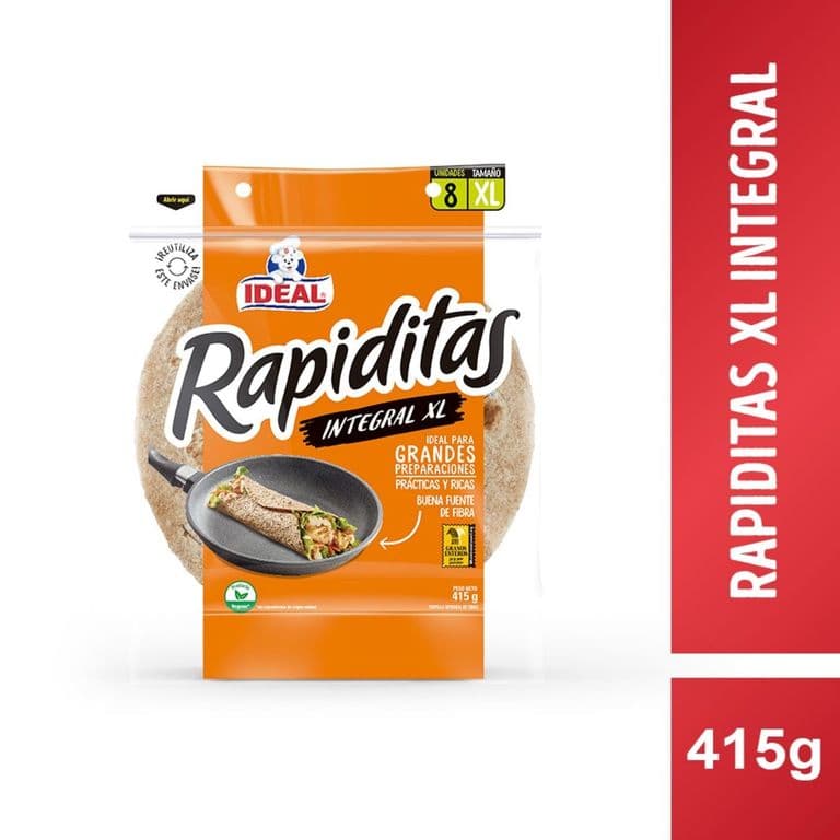 Tortillas Rapiditas Integral Tamano XL 8 Un 415 g