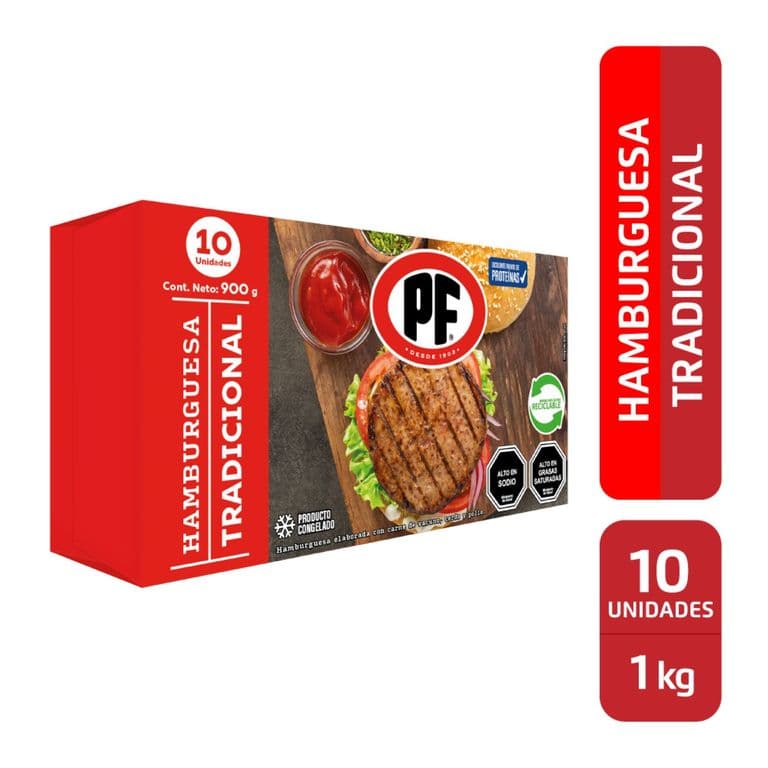 Pack Hamburguesas de Vacuno Tradicional Congeladas PF 10 x 90 g