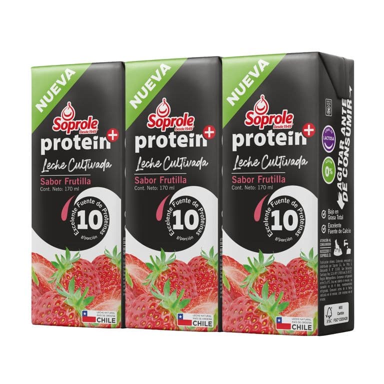 Pack Leche Cultivada Protein Sabor Frutilla Soprole 3 x 170 ml PACK 3 X 170 ML