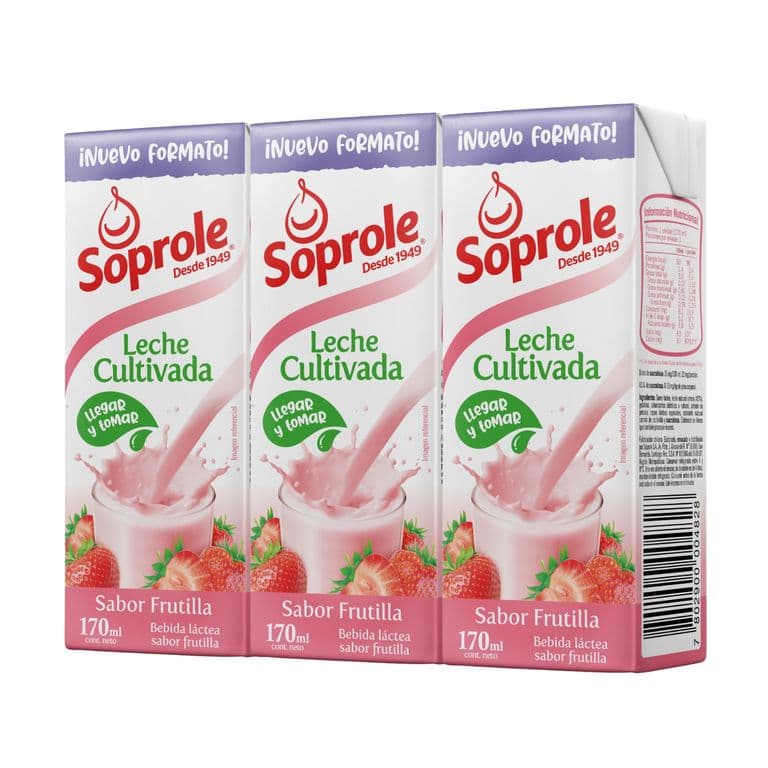Pack Leche Cultivada Sabor Frutilla Soprole 3 x 170 ml PACK 3 X 170 ML