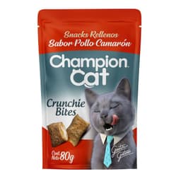 Snack para Gatos Crunchy Bites Sabor Pollo Camaron Champion Cat 80 g