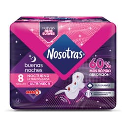 Toallas Higienicas Nocturnas Ultradelgada con Alas Nosotras 8 un