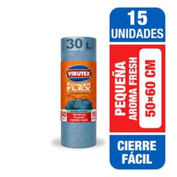 Bolsa Basura Pequena 50x60 Aroma Fresh Power Flex Cierre Facil Virutex 15 un