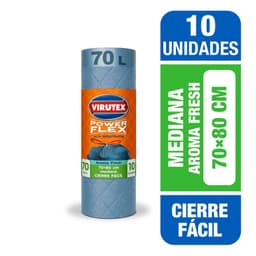 Bolsa Basura Mediana 70x80 Aroma Fresh Power Flex Cierre Facil Virutex 10 un