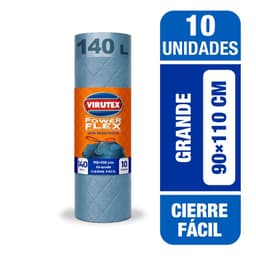 Bolsa Basura Grande 90x110 Power Flex Cierre Facil Virutex 10 un