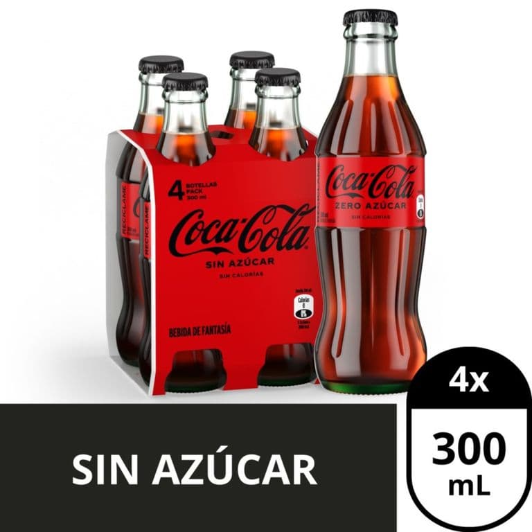 Pack Bebida Coca Cola Zero Botella Vidrio 4 x 300 ml