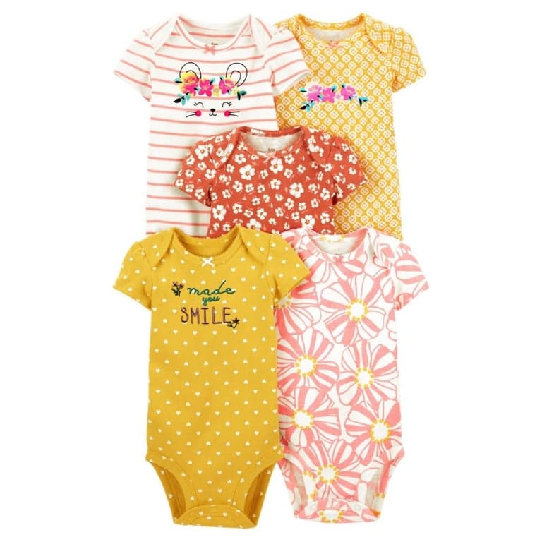 Pack 5 Bodys Made You Smile Manga Corta 100% Algodon Pilucho Naranjo 18 MESES