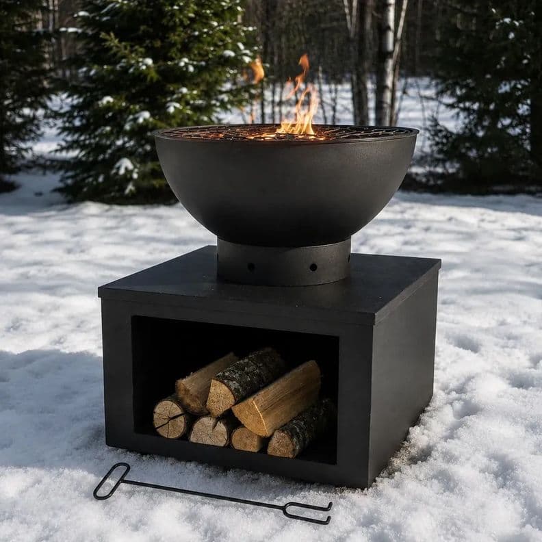 Fogon Parrilla a la Metal con Guarda lena 54x54x60cm Negro