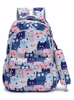 Mochila Escolar 44cm Diseno Estampado Cats and Bears Blue Cats