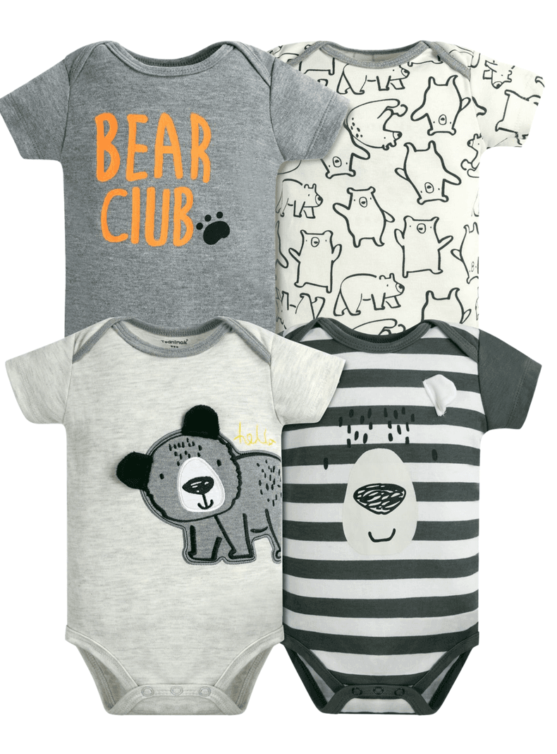 Pack 4 Bodys Nino Manga Corta Tedmimak 100% Algodon Bear Club Gris 24 A 36 Meses
