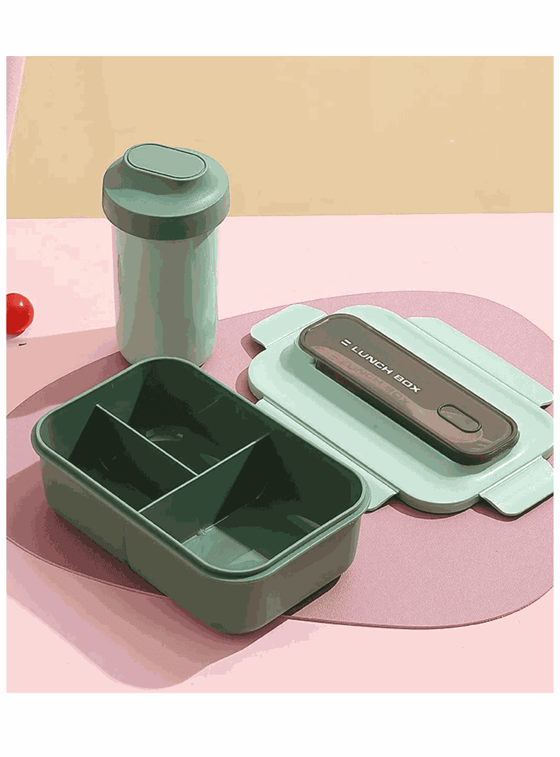Fiambrera Contenedor 1200 Ml Lunch Box Taper Hermetico + Vaso Plastico Green