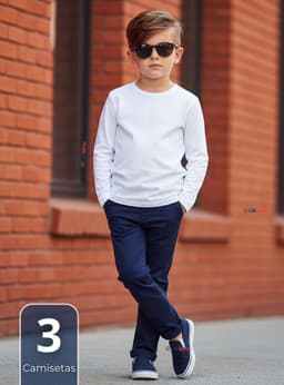 Pack 3 Camisetas Algodon Manga Larga Polera Primera Capa Blanco Nino 5-6 anos