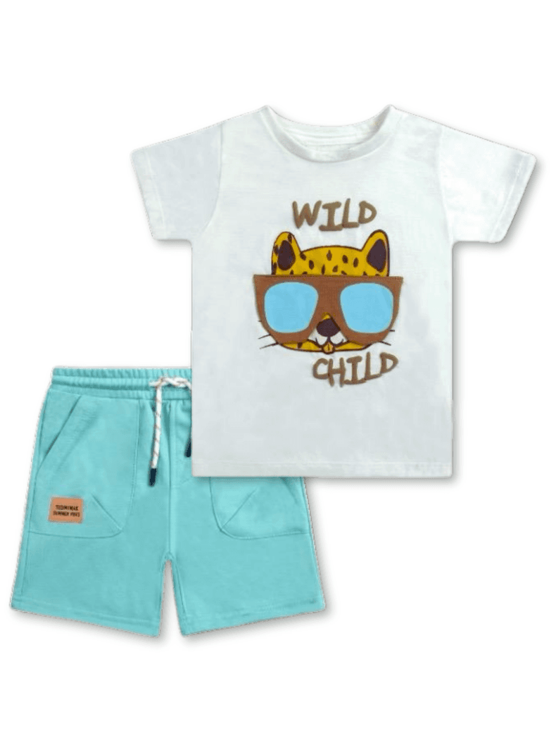 Set 2 Piezas Conjunto Polera y Short Tedmimak Verano 100% Algodon Wild Child Azul 9