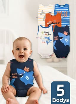 Pack 5 Bodys Nino Sin Manga Tedmimak 100% Algodon Baby shark 3 A 6 Meses