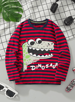 Polera Algodon Manga Larga Nino Camiseta Dinosaurio Rojo 2-3 Anos