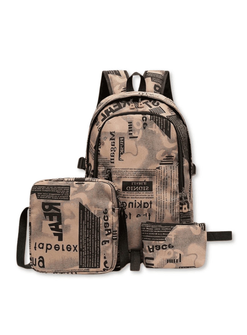 Pack Mochila Lonchera Estuche Grande 49cm Juvenil y Escolar Beige