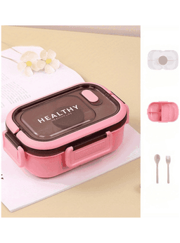 Fiambrera Contenedor 1200 Ml Bento Box Taper Hermetico + Salsera Plastico Pink