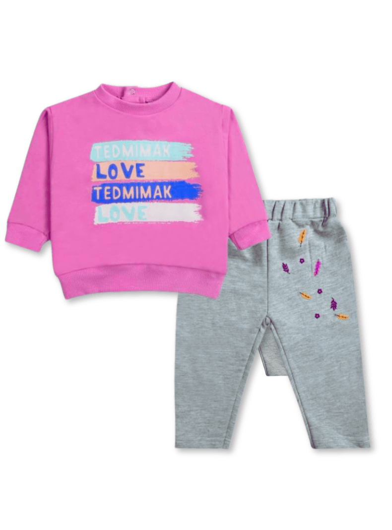 Set 2 piezas Conjunto Buzo Poleron Nina 100% Algodon Pink Love Rosado 12 meses