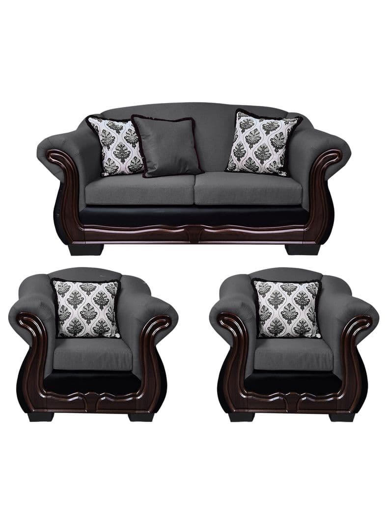 Living Con Resorte Estructural 5 Cuerpos Bufalo 3+1+1 Chenille+PU Gris