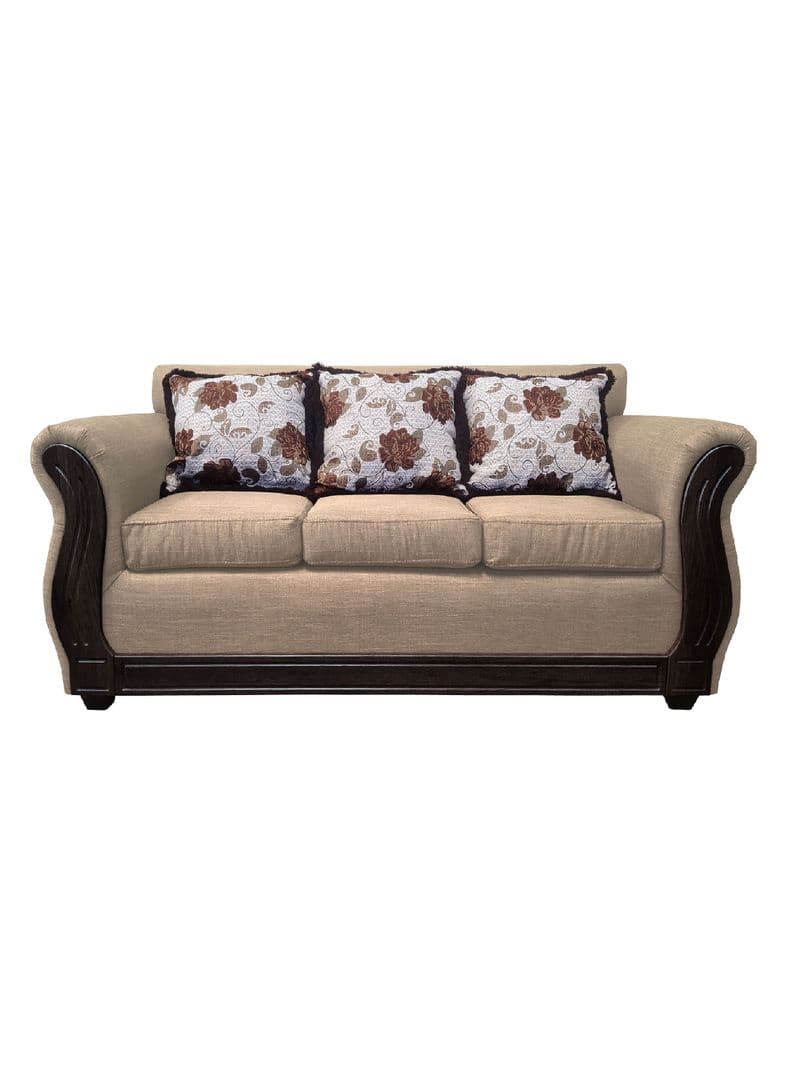 Sofa Con Resorte Estructural 3 Cuerpos Eleonor Tela Lisa Beige