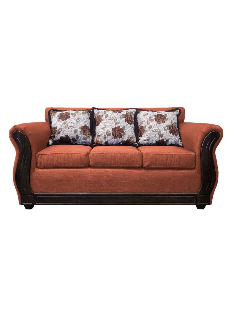 Sofa Con Resorte Estructural 3 Cuerpos Eleonor Tela Lisa Naranjo