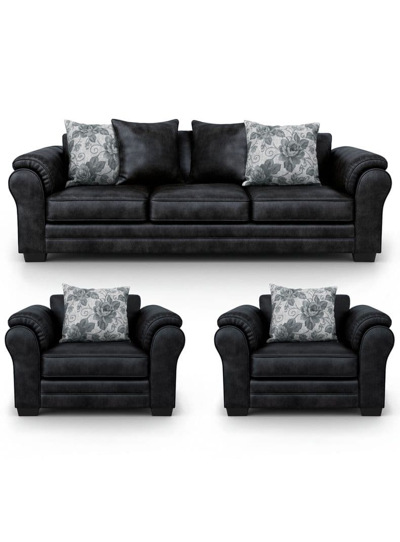 Living 6 Cuerpos 4+1+1 XL Con Resorte Estructural Grandon Envejecido Negro