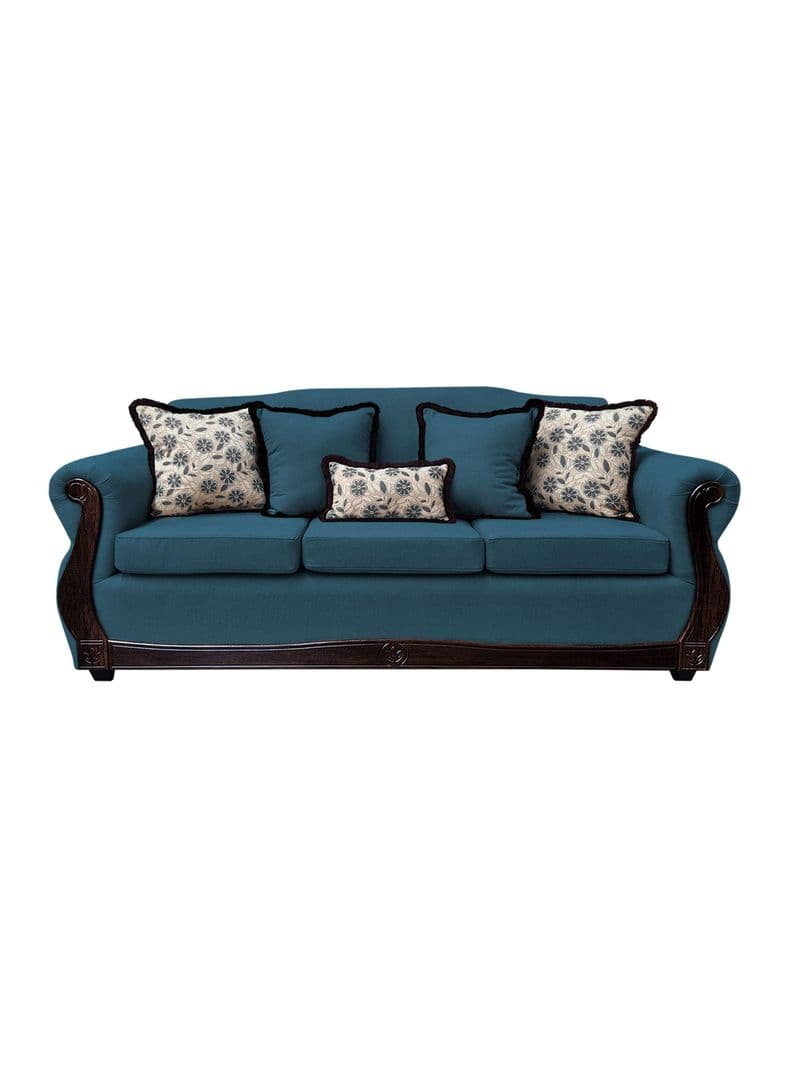 Sofa Con Resorte Estructural 4 Cuerpos Gran Santi Chenille Azul Petroleo