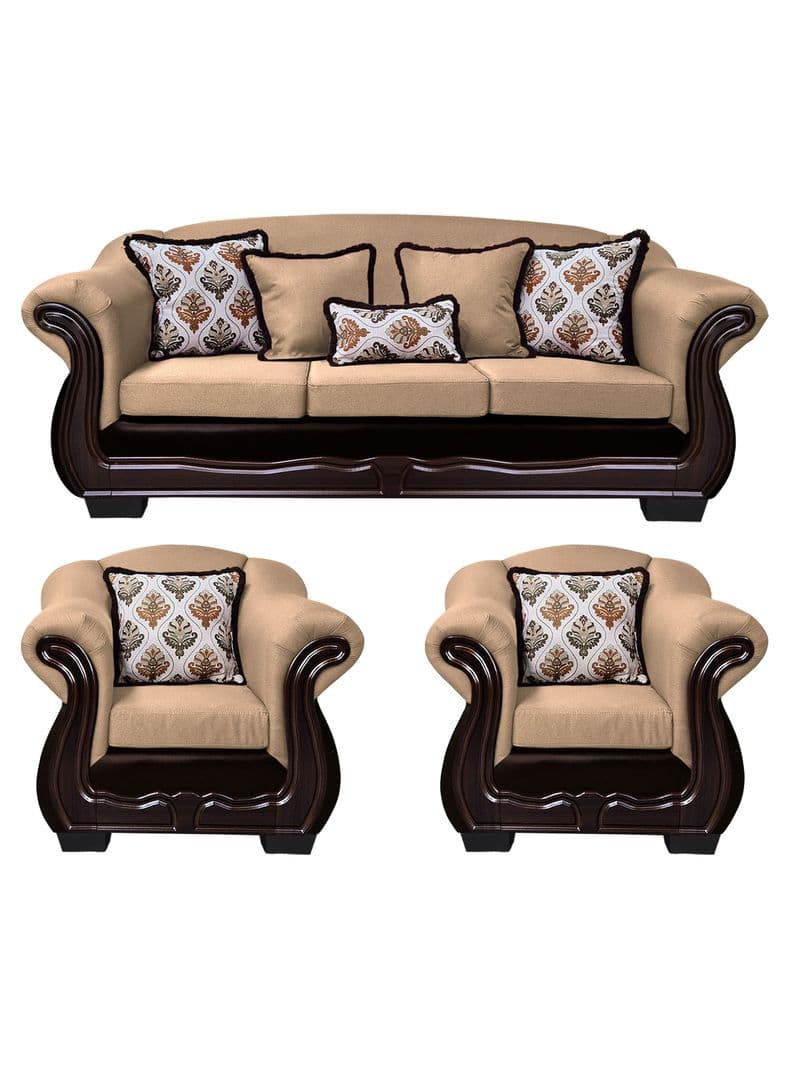 Living Con Resorte Estructural 6 Cuerpos Bufalo 4+1+1 Chenille+PU Beige